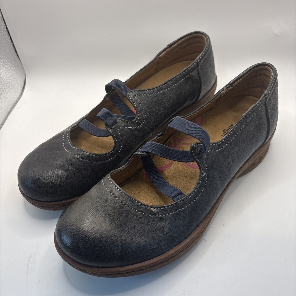 Comfortiva Align Maryjane Blue Leather Comfort Shoes Elastic Straps Size 7.5 M